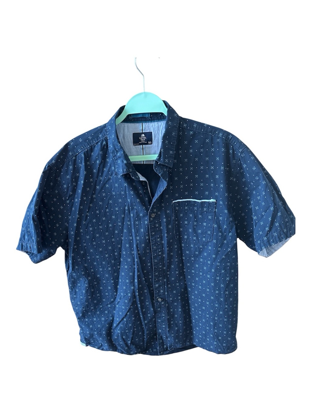 Level Ten Navy Short Sleeve Button-Up with White Micro Cross Print